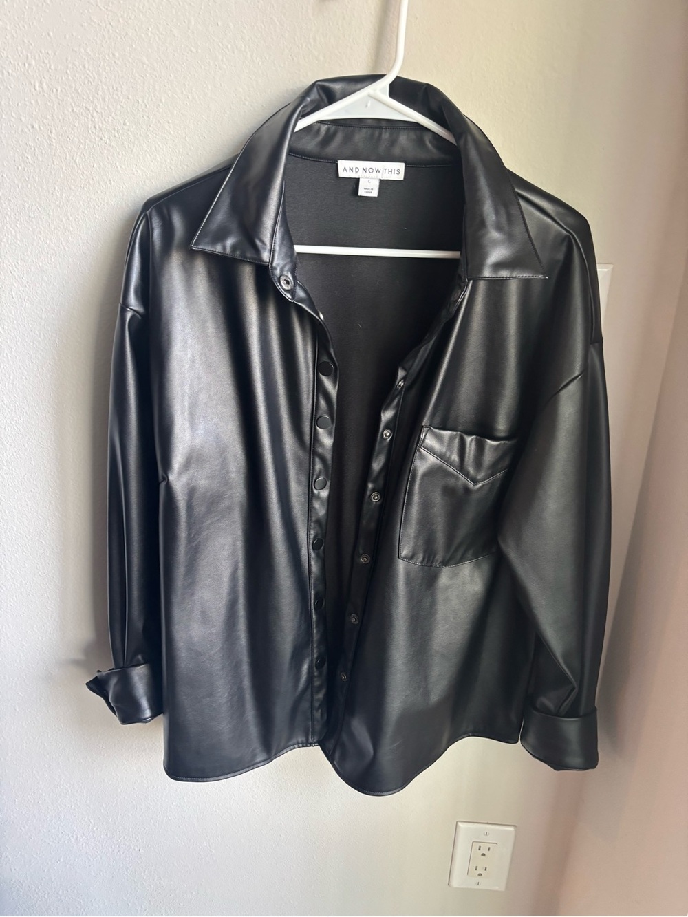 And now this Black Faux-Leather Shirt Jacket